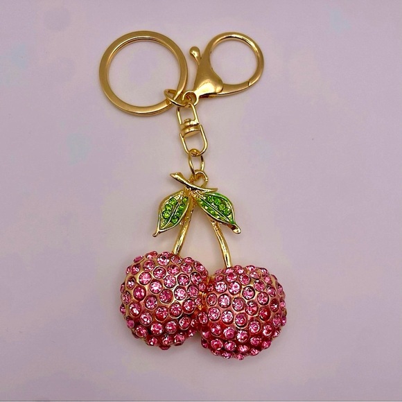 PINK CHERRY SPARKLES | Rhinestone Bag Charm | Keychain (Brand New!) 🩷 - Picture 2 of 10